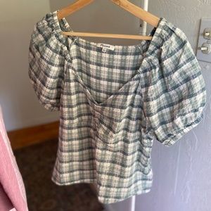 Madewell puff sleeve plaid top size L